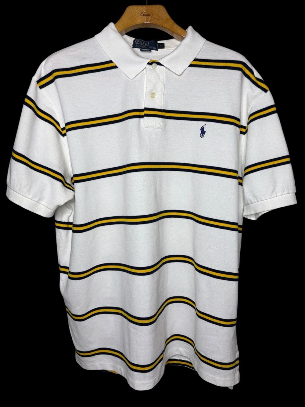 Ralph Lauren Mens Preppy Short Sleeve Polo Shirt Size XL White Striped Hi Lo